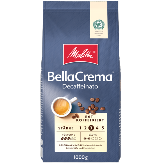 Melitta® BellaCrema® Decaffeinato, Kaffeebohnen, 1000g - Front